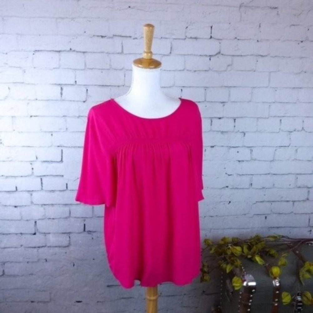 Gibson Latimer Smocked Flutter Sleeve Top Pink Medium